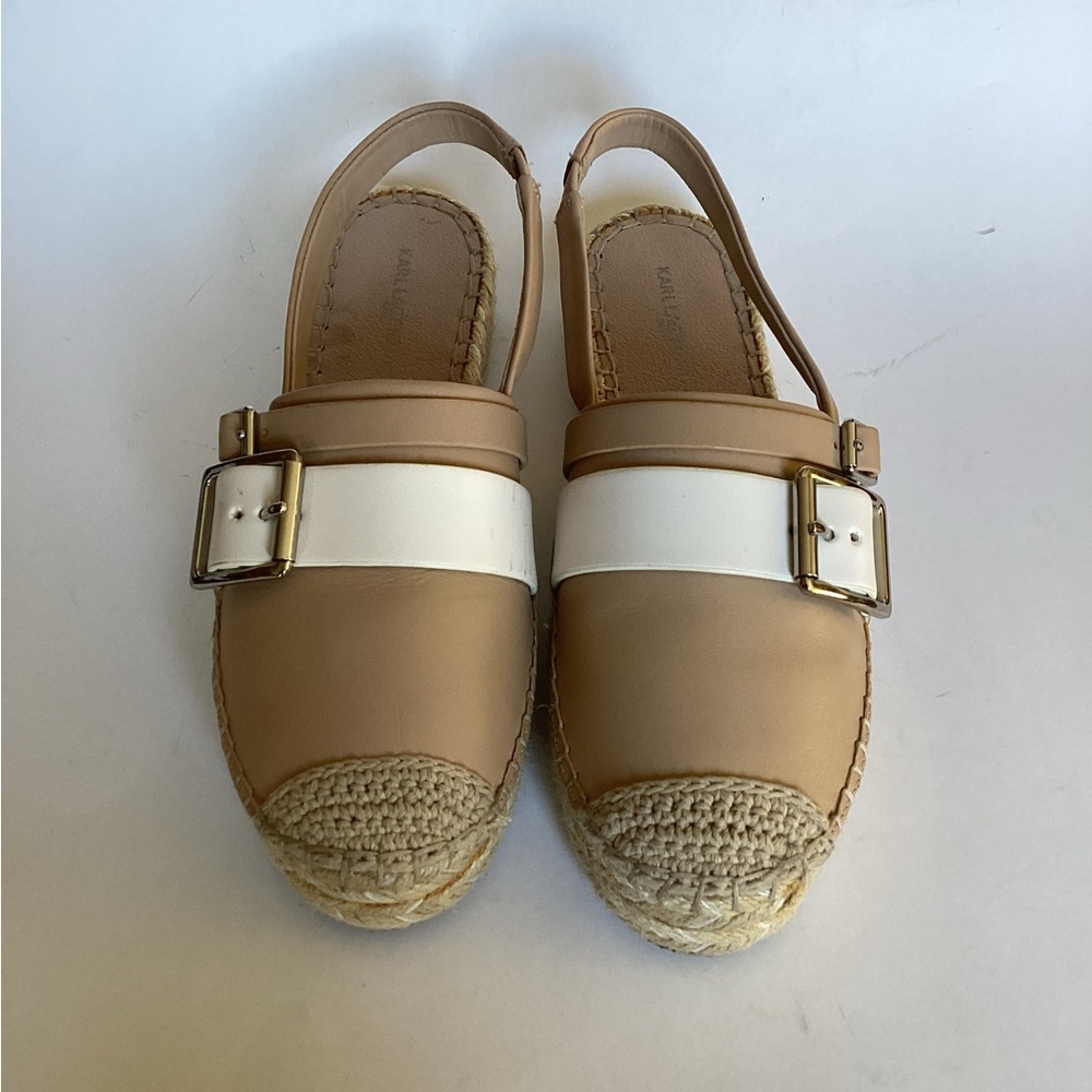 Karl Lagerfeld Nude & White Alexi Leather Slingback Espadrilles Sandals - Picture 5 of 10
